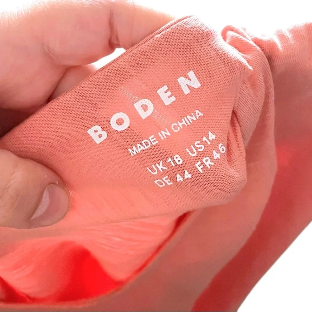 Boden V Neck Coral Short Sleeve Tie Back Boxy Slub Tee Shirt size 14 - Picture 7 of 7